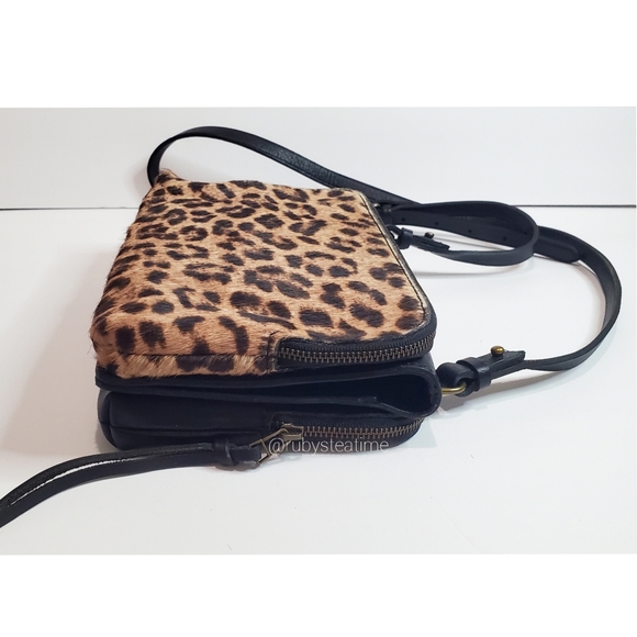 🎉MADEWELL Limited Edition Twin Cross Body Bag,Calf Hair with Leopard Print, NEW - Picture 6 of 16